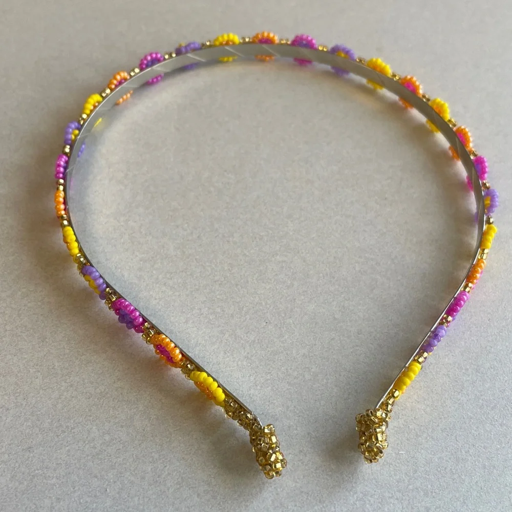 Beaded Floral Headband in Yellow, Pink & Purple